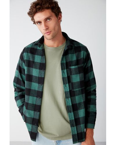 Grimelange Cullen holzfällerhemd, dickes, strukturiertes fleece-oberteil und weiches, kariertes jackenhemd - Grün
