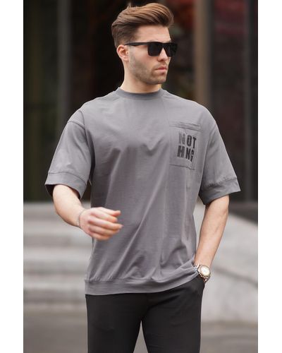 Madmext Geräuchertes oversize-t-shirt mit taschendetail - Grau