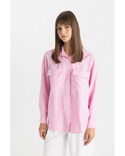 Defacto Langärmliges tunikahemd mit relaxed fit c8671ax24sm - Pink