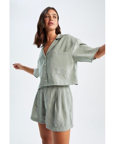 Defacto Relax-fit-kurzarmhemd mit pyjama-kragen - Mehrfarbig