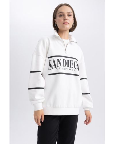 Defacto Dickes sweatshirt mit halbem reißverschluss in oversize-passform a4745ax23wn - Weiß