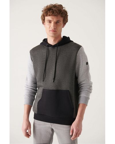 AVVA Anthrazites sweatshirt mit kapuze und 3-faden-fleece-farbblock, standard-passform und normaler passform - Grau
