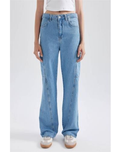 Defacto 90er-jahre-jeanshose mit weitem bein und hoher taille und weitem bein, lang, aus 100 % baumwolle - Blau