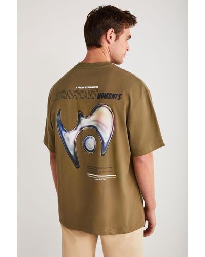 Grimelange Allen t-shirt, 100 % baumwolle, vorne und hinten bedruckt, kurzärmlig, - Braun