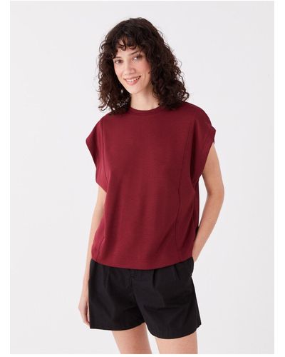 LC Waikiki Einfarbiges, kurzärmliges, übergroßes t-shirt mit rundhalsausschnitt - Rot