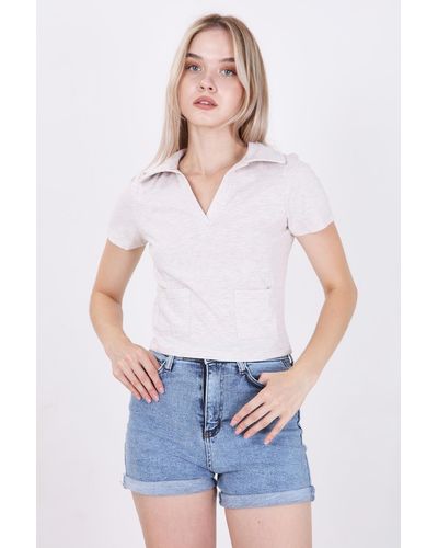 Vitrin Crop-t-shirt mit v-ausschnitt und taschendetail - Weiß