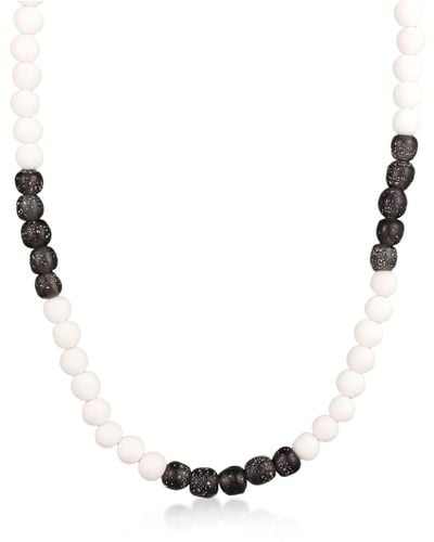 Kuzzoi Halskette recyceltes glas schwarz perlen beads 925 silber - Weiß