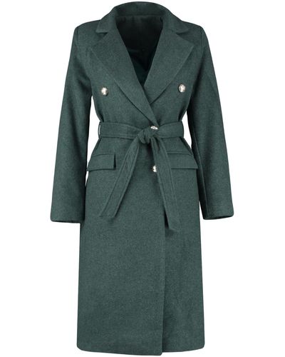 Trendyol Farbener taillierter mantel mit gürtel - Grün
