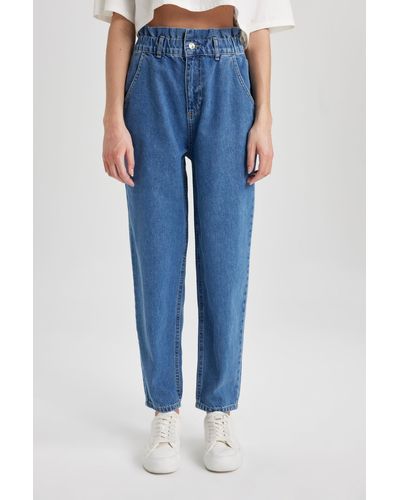 Defacto Paperbag-jeans mit hoher taille und leichtem, geradem bein, knöchellang, b8222ax24sp - Blau