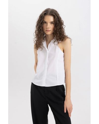 Defacto Ärmelloses popeline-hemd mit hemdkragen und tailliertem schnitt - Weiß