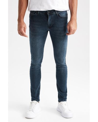 Defacto Super skinny extra skinny fit jeanshose mit normaler taille und extra schmalem bein z6298az23sp - Blau