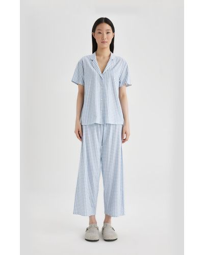 Defacto Fall in love pyjama-set mit normaler passform und kurzen ärmeln b8670ax24sm - Blau