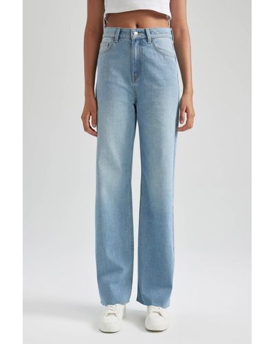 Defacto 90er-jahre-jeans mit weitem bein, hoher taille und weitem bein - Blau