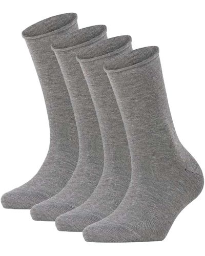 FALKE Socken, 4er pack happy, kurzsocken, rollbündchen - Grau