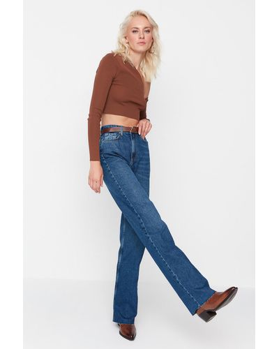 Trendyol E, lange, gerade jeans mit hoher taille - Blau