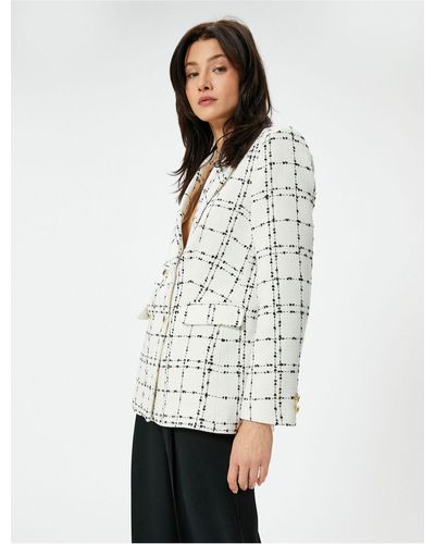 Koton Tweed-blazer mit goldenen knöpfen – slim fit-jacke mit taschen - Weiß