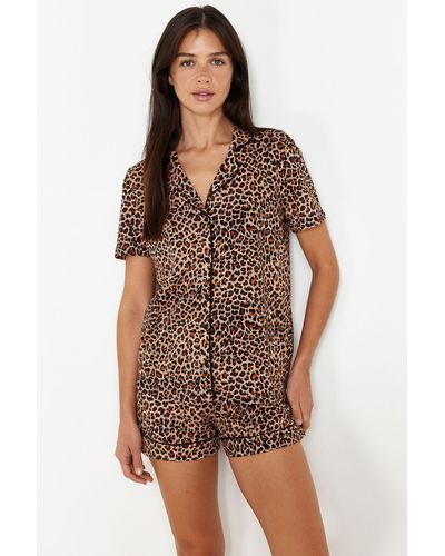 Trendyol Es pyjama-set aus 100 % baumwolle mit leopardenmuster - Braun
