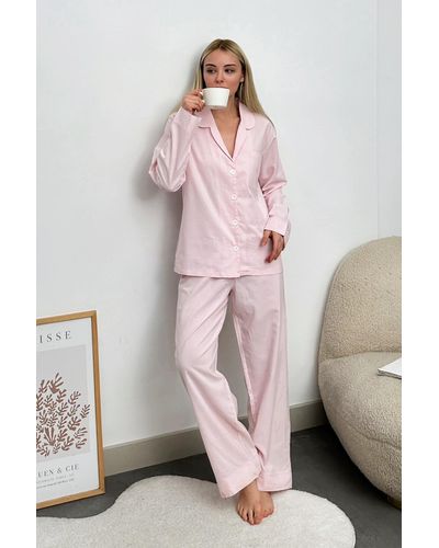 Trend Alaçatı Stili Puder gewebter pyjama-anzug mit einer tasche alc-x11661 - Pink