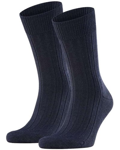 FALKE Socken 2er pack teppich im schuh, merinowolle, unifarben - Blau