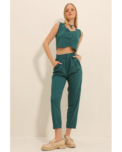 Trend Alaçatı Stili Walnusse karottenhose mit hoher taille - Grün