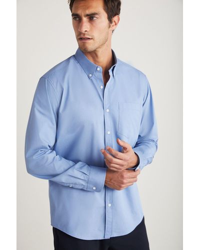 Grimelange Peres hemd, gewebt, 100 % baumwolle, dick, strukturiert, mit taschen, schmale passform, - Blau