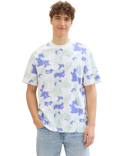 Tom Tailor Entspanntes t-shirt mit allover-print - Blau
