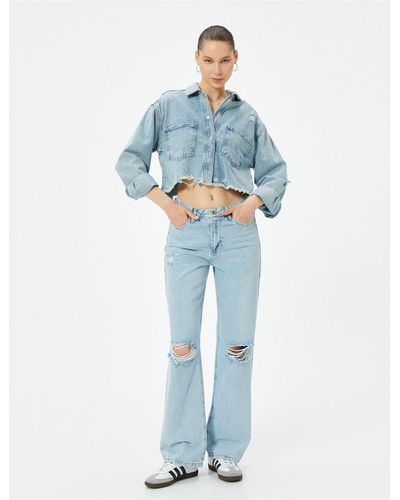 Koton Jeans mit zerrissenen taschen und geradem bein eve straight jeans - Blau