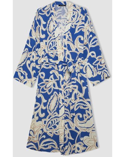 Defacto Bequem geschnittener viskose-kimono gemustert, c9688ax24sm - Blau
