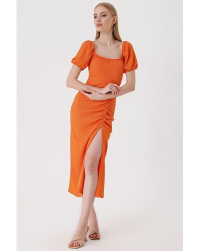 Bigdart 2396 sommer-strickkleid mit schlitz – - Orange