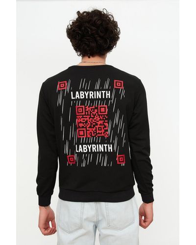 Trendyol Collection Es sweatshirt mit normalem/normalem schnitt und rundhalsausschnitt mit textdruck - Schwarz