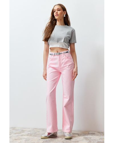 Trendyol Jeans mit hoher taille und weitem bein - Pink