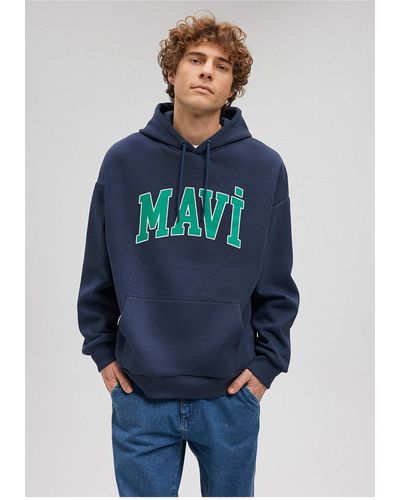 Mavi Marineblaues kapuzen-sweatshirt mit logo-print -29743
