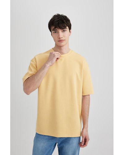 Defacto Oversize-fit-t-shirt aus schwerem stoff mit rundhalsausschnitt x3926az24sp - l - Gelb