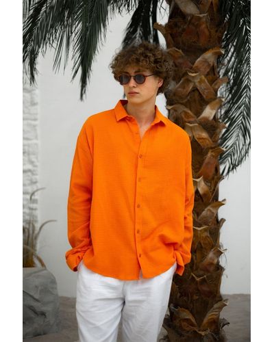 XHAN Farbenes hemd aus waffelstoff 3yxe2-46976-11 - Orange