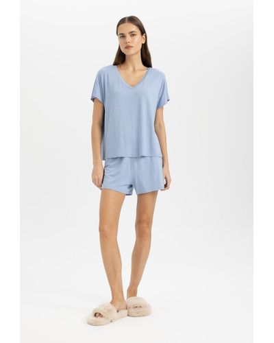 Defacto Fall in love pyjama-set mit kurzärmligen shorts - Blau