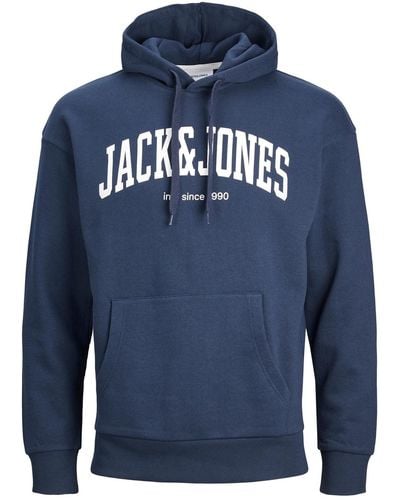 Jack & Jones Kapuzenpullover josh hoodie mit tunnelzug, kängurutasche und label-print - Blau