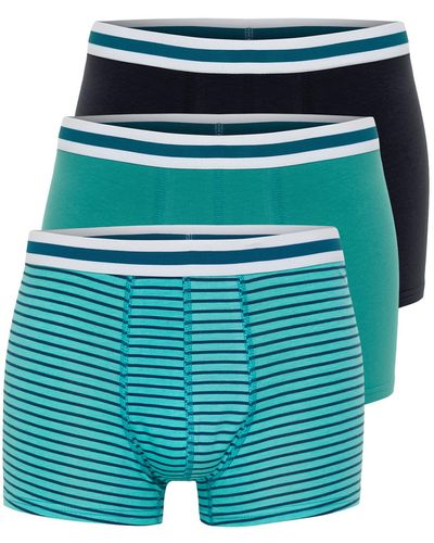 Trendyol 3-teilige boxershorts aus baumwollmischung mit streifen und unifarben in grün und marineblau