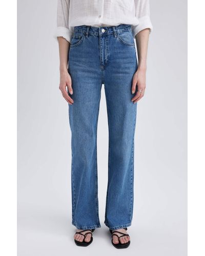 Defacto 90er-jahre-jeans mit weitem bein und schlitz, lang, aus 100 % baumwolle - Blau