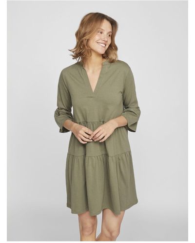 Vila Kleid mit v-ausschnitt 3/4-arm - Grün