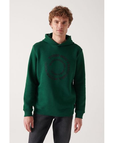 AVVA Es sweatshirt mit kapuze, 3-fädiges fleece innen, bedruckt, reguläre passform, a22y1110 - Grün