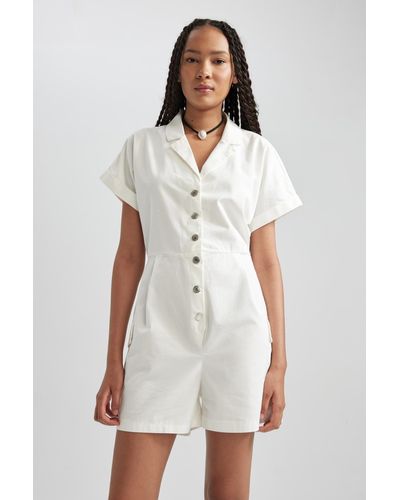 Defacto Regular fit pyjama-overall aus gabardine mit kragen und kurzen ärmeln, 100 % baumwolle, b1550ax23hs - Weiß