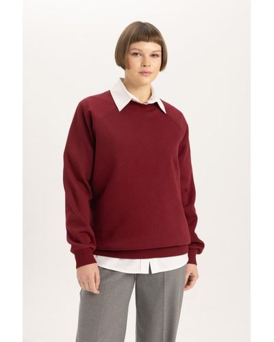 Defacto Dickes sweatshirt mit rundhalsausschnitt in oversize-passform - Rot