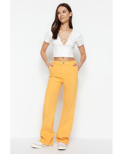 Trendyol Farbene jeans mit hoher taille und weitem bein - Mettallic