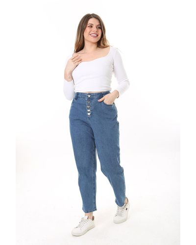 Şans Şans e lycra-jeans mit metallherz-knöpfen und 5 taschen in übergröße - Blau