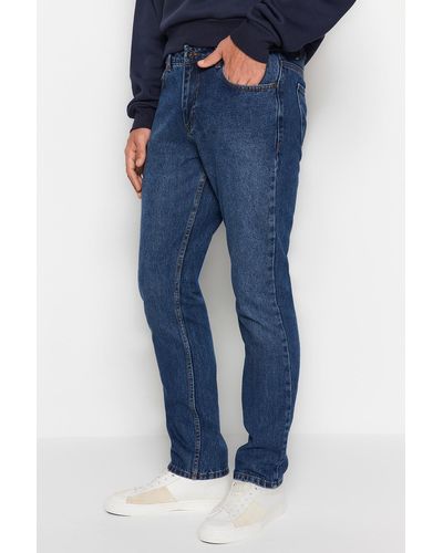Trendyol Dunkele straight-fit-jeans-jeanshose - Blau
