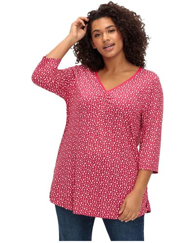 Sheego Große größen 3/4-arm-shirt mit blumendruck und v-ausschnitt - Pink
