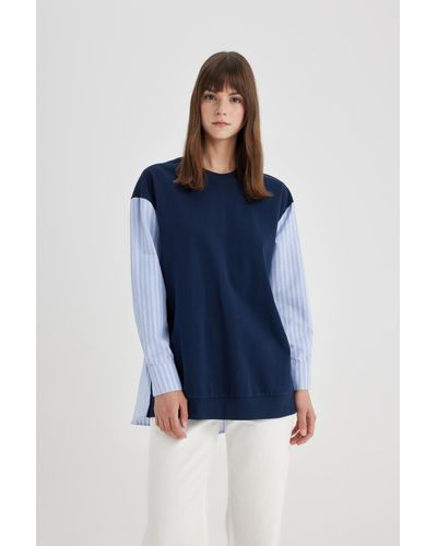 Defacto Sweatshirt-tunika mit normaler passform und langen ärmeln - Blau