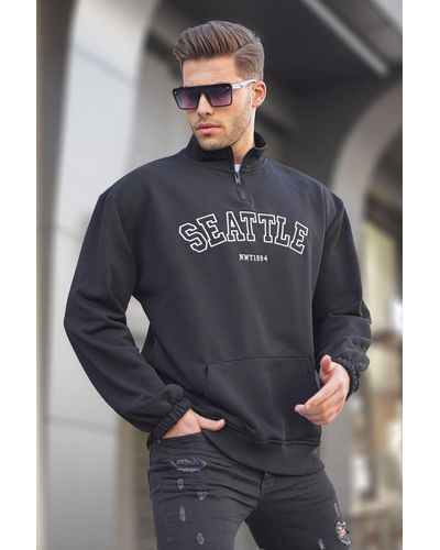 Madmext Es sweatshirt mit reißverschlusskragen und stickerei 6026 - Grau
