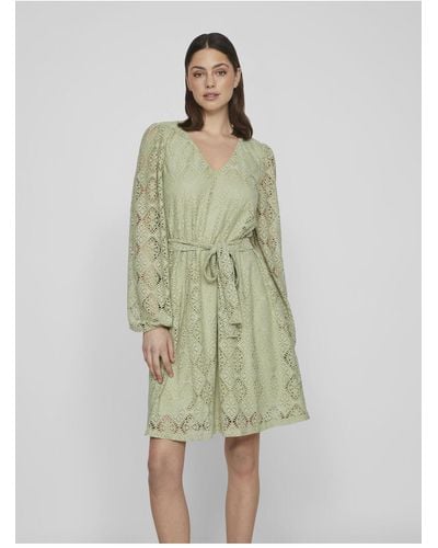 Vila Kleid mit langen ärmeln und gebundener taille - Grün