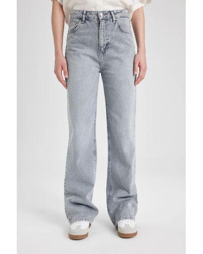 Defacto 90er-jahre-jeans mit weitem bein, hoher taille und weitem bein, lange jeanshose - Blau